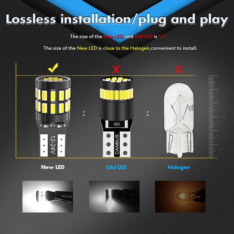 2pcs T10 W5W Led Canbus bulb 194 168 No Error 30SMD 3014 White Blue Red Yellow Led Interior Reading Parking Light Map Dome Light