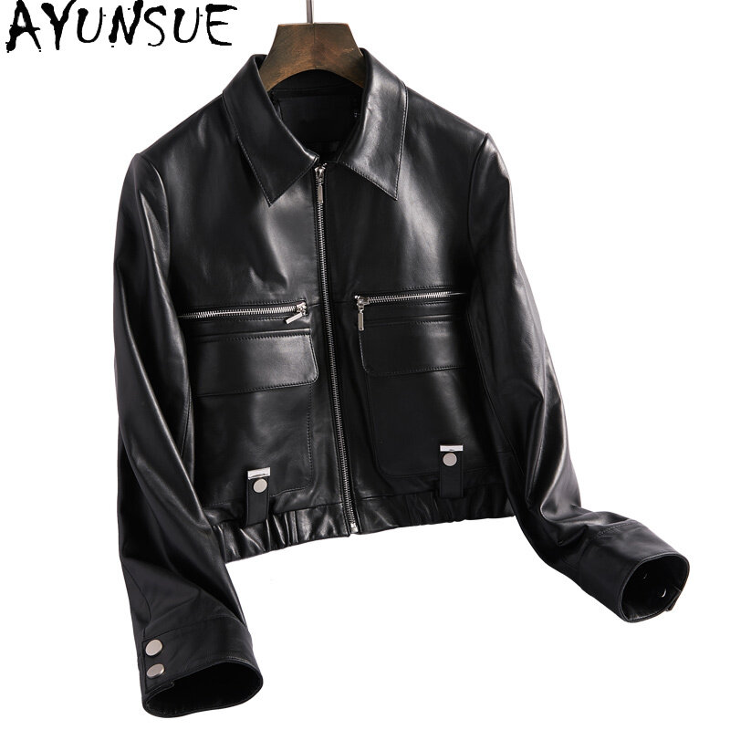 AYUNSUE Natural Women's Winter Sheepskin Coat Female 100% Real Genuine Leather Jacket Women Motorcycle Coats and Jackets Y-1913