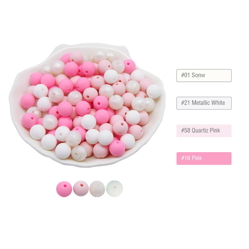 Cute-Idea – Perles en Silicone pour Anneau de Dentition de Bébé, Accessoire sans BPA, pour Chaîne de Tétine et Sucette, pour Produit Fait Main, 9, 12, 15, 19 mm, Lot de 50 Pièces