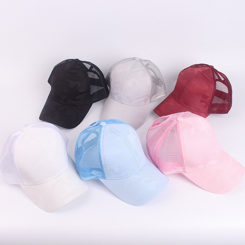 2021 여성용 포니테일 야구 모자, 메쉬 위장, 여름 레저, 심플한 스냅백 캡, 야외 스트리트웨어, 스포츠 모자
