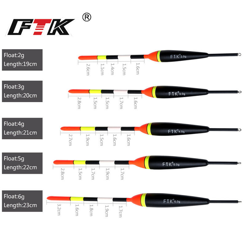 FTK-Fir Light On The Dark, 5 unids/lote, longitud del flotador de pesca 19-23cm, peso del flotador 2g-6g para pesca de carpa
