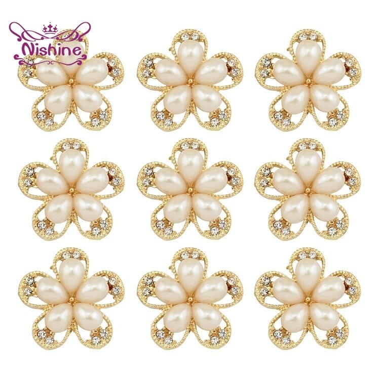 Nishine-lèvent décoratifs en métal, perle de cristal, centre de fleur, alliage, dos plat, boutons en biscuits, bricolage, fournitures d'artisanat, 5 pièces par lot