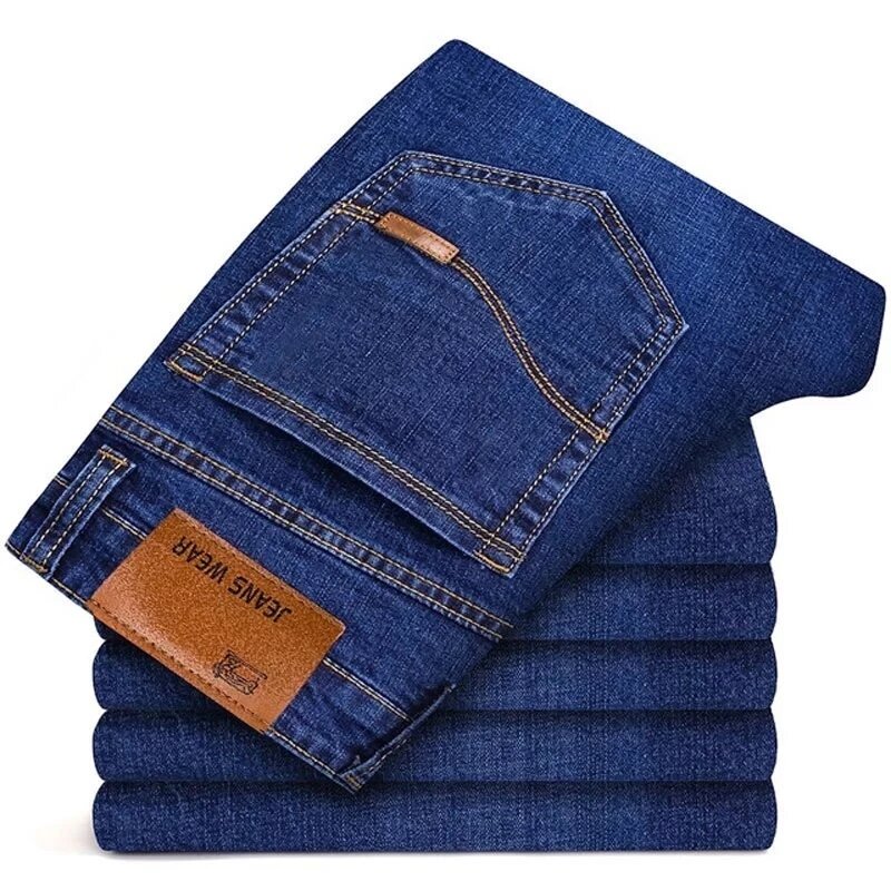 Jeans de ajuste regular com estiramento masculino, calça jeans masculina, casual para negócios, estilo clássico, preto e azul, 28-40, novo, 2023