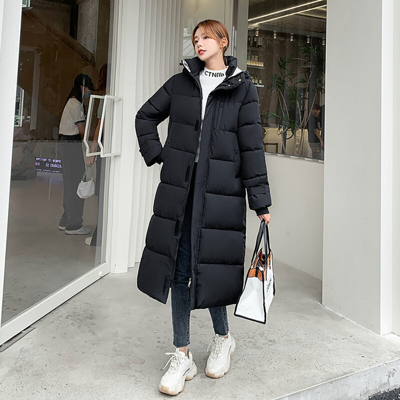 Vielews jaqueta feminina x-long com capuz, acolchoado de algodão, quente, de alta qualidade, outono inverno 2021