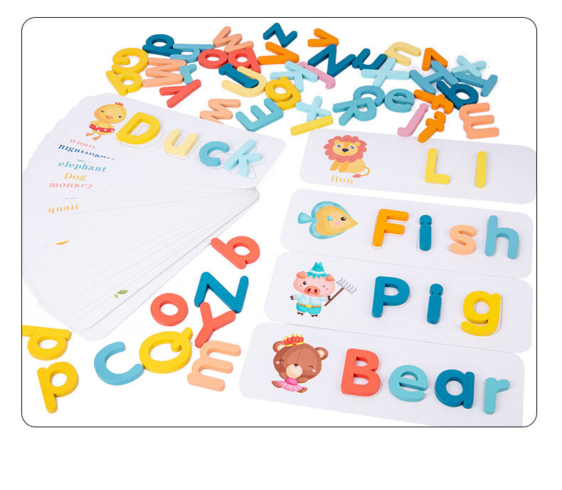 Children Wooden ABC Alphabet Bocks Flash Cards Matching Shape Letter Games STEM Preschool Educational Gifts Toys for Kids