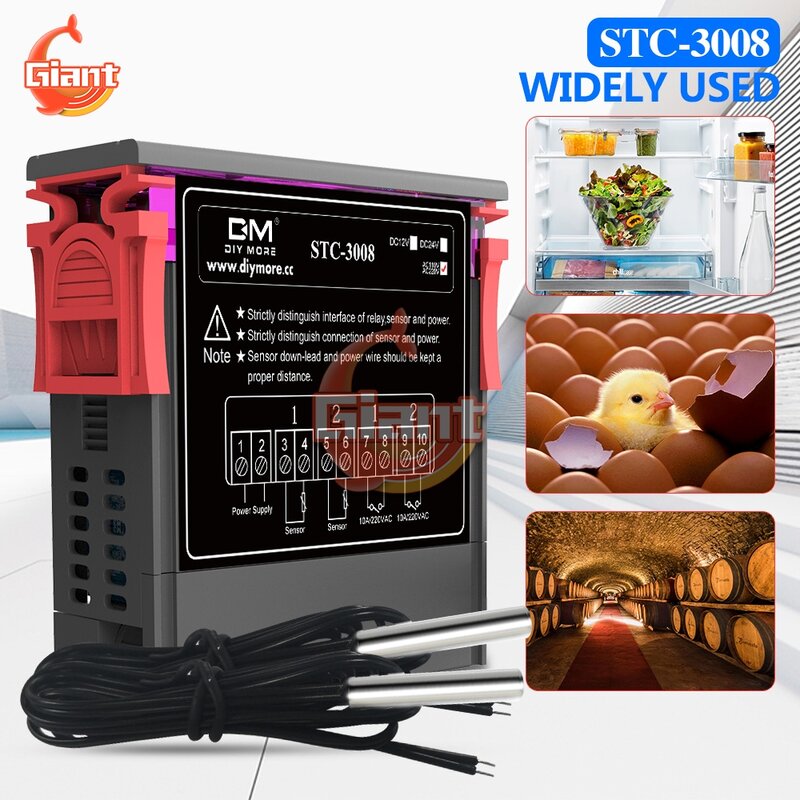STC-3008 110v 220v termostato controlador de temperatura para pássaro dois relé saída temperatura regulador aquecimento termômetro refrigeração