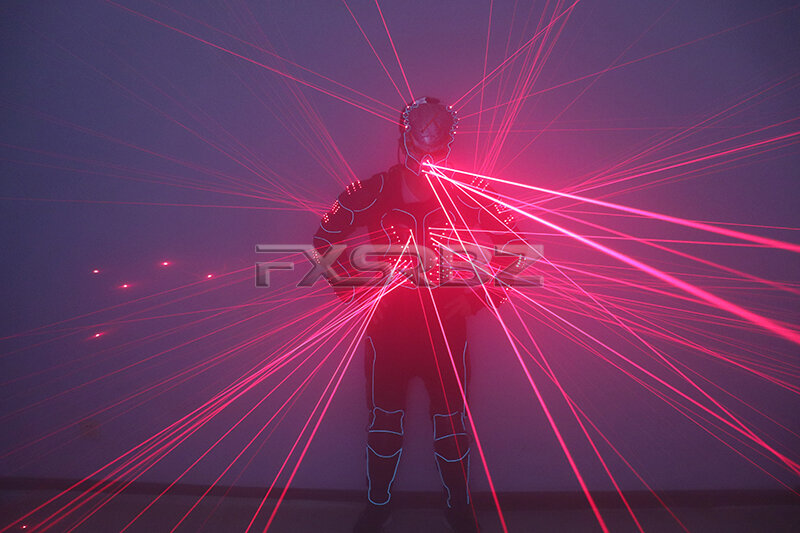 Setelan Robot Laser Merah Baru Kostum Baju Besi 2 In 1 Serat Optik Laser Panggung Klub Malam Bar Pertunjukan Pakaian Laser