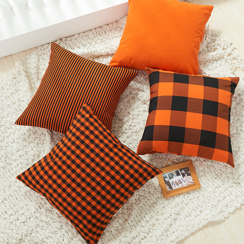 Halloween Pillowcase Fall Plaid Throw Pillow Covers Autumn Orange Cushion Cover 30*50/40*40/45*45/50*50/55*55/60*60/65*65 cm