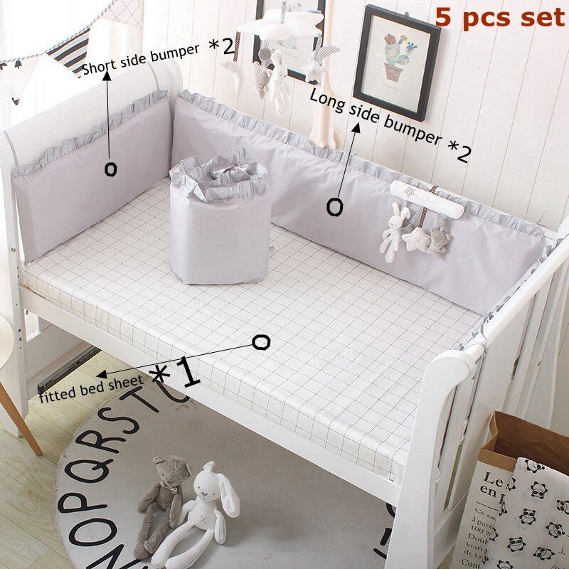 5 pezzi Set paraurti per presepe + lenzuola con angoli lettino per bambini in cotone paraurti barriera per bambini per letto camera per bambini letti biancheria da letto