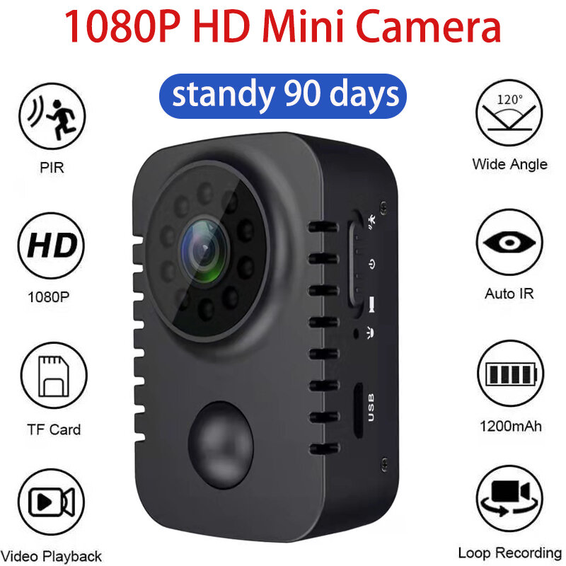 ขนาดเล็ก HD กล้อง1080P กระเป๋าเคลื่อนไหวมองเห็นกลางคืนเปิดใช้งานขนาดเล็กสำหรับรถยนต์สแตนด์บาย PIR เครื่องบันทึกวีดีโอ