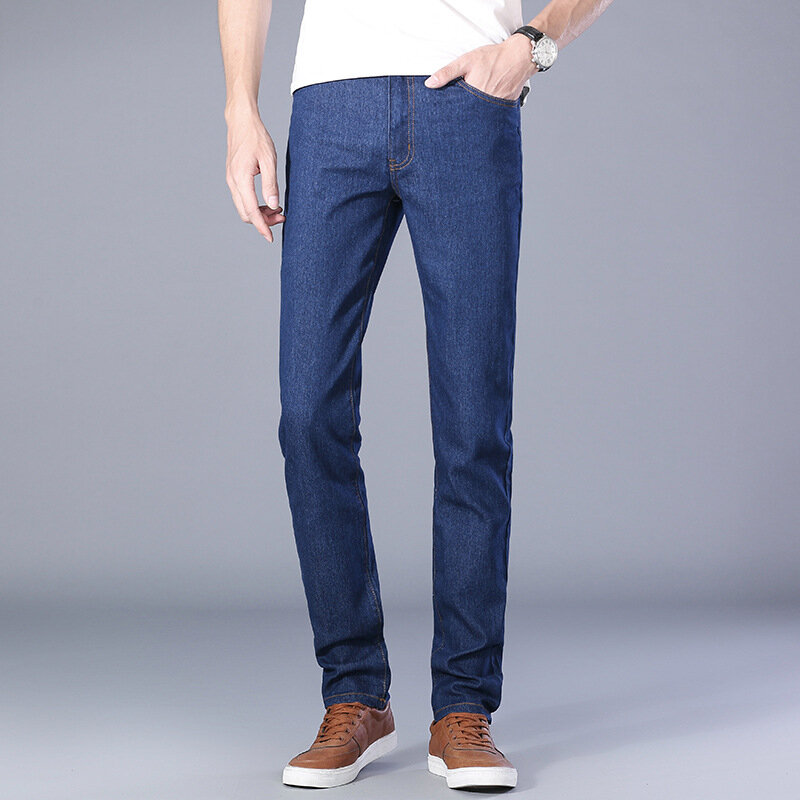 Новинка 2021, мужские повседневные джинсы на зиму и осень, модные облегающие хлопковые джинсовые брюки, обтягивающие джинсы