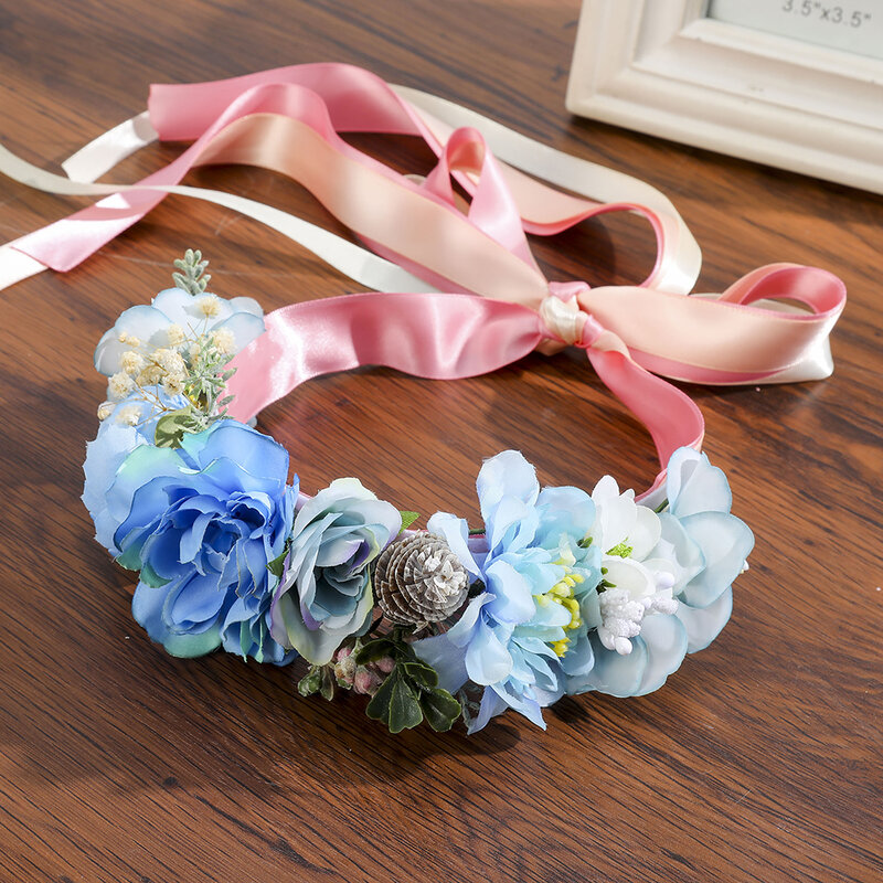 MOLANS Bohemian Floral Bridal Sash Wedding Belts Waist Floral Crown Headband Garlands Photo Shoot Dress Gown Belt