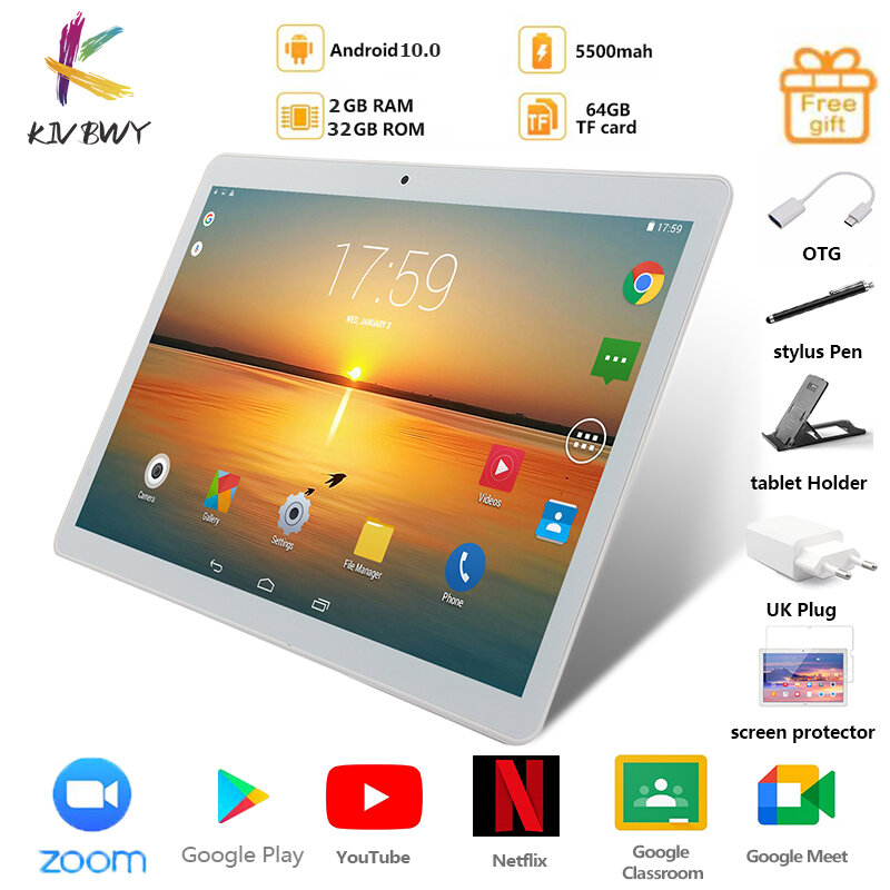 Nieuwe Tablet Pc 10.1 Inch Android 10.0 Tabletten Octa Core Google Play 4G Lte Telefoongesprek Gps Wifi Bluetooth gehard Glas 10 Inch