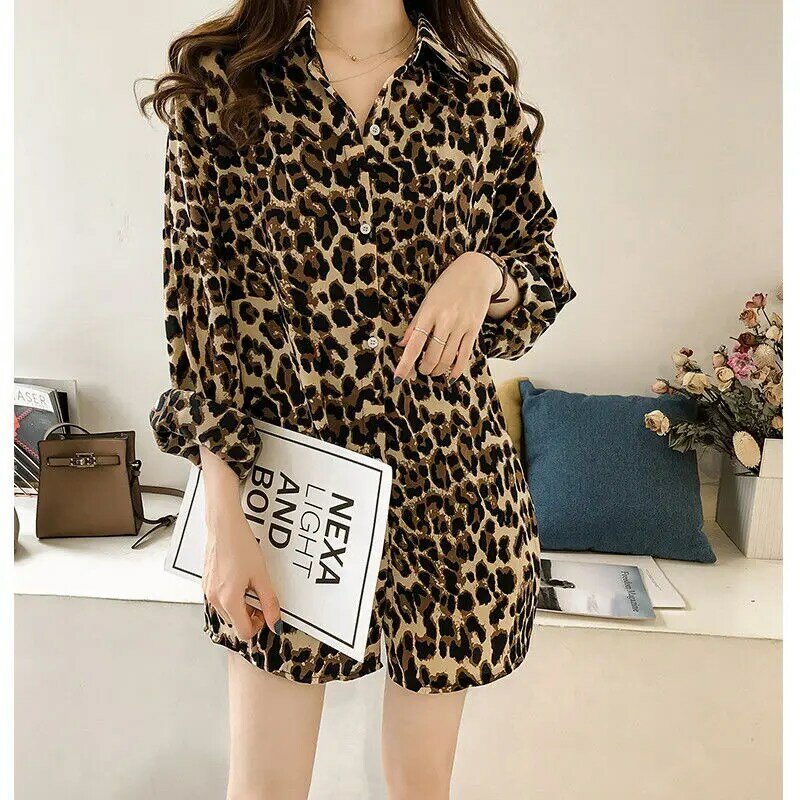 Blusa de manga larga holgada para mujer, camisa con estampado de leopardo, talla grande, para primavera y otoño, 2020