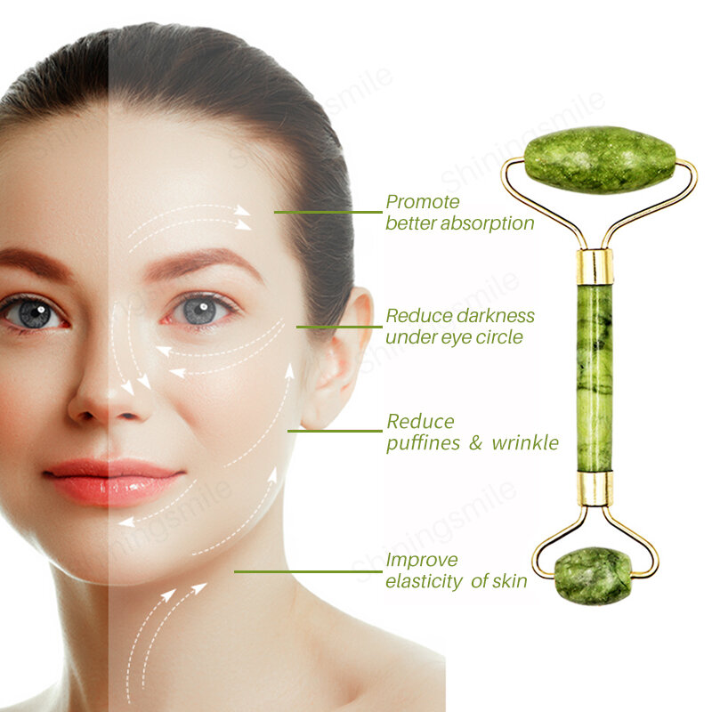 2pcs Face Massager Roller Natural Jade Stone Guasha Board Scraper Set Facial Lift Skin Relaxation Slimming Beauty Neck Thin Tool