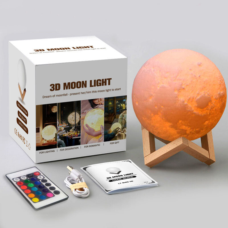 2-16 cor led ajustável recarregável lua luz 3d impressão lua lâmpada lunar noite toque controle remoto luar presentes decoração de casa