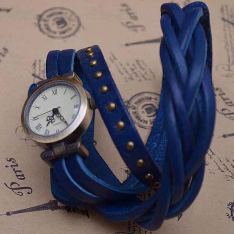 Shsby New Roma Vintage Cowhide Spirally Wound Watchband Roman Numerals Weave Braid Watch Women Leather Strap Watches