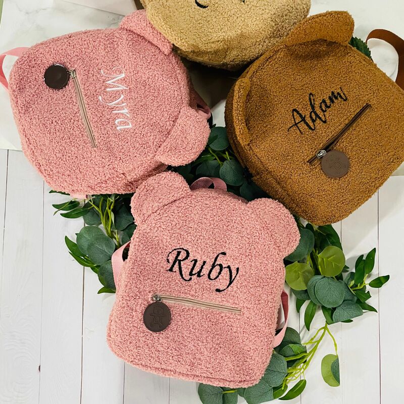 Mochila bordada personalizada para crianças, leve saco de urso de pelúcia para crianças, nome personalizado, meninos, meninas, senhoras, presente infantil