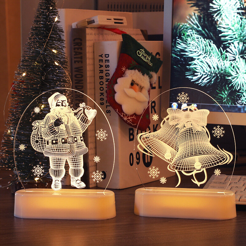 Luz Nocturna 3D para decoración de habitación, adornos navideños, iluminación para el día de navidad, regalos, cadena de luces LED de Navidad