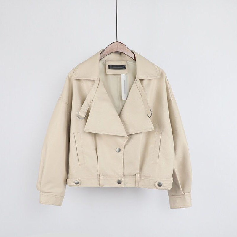 女性のためのフェイクレザーのジャケット,カジュアルなルーズフィッティング,シングルブレスト,オートバイのコート
