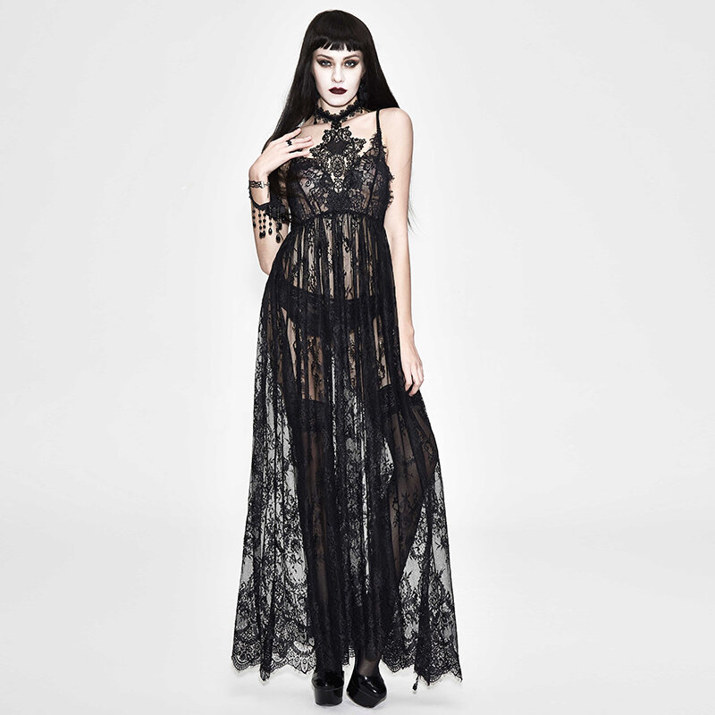 Women's Sexy Long Gown Dress Party Spaghetti Strap Long Dresses See-Through Lace Backless Nightwear
