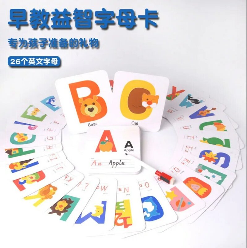Kinderen Lezen Spelling Leren Speelgoed Houten Alfabet Flash Kaarten Bijpassende Sight Woorden Abc Letters Erkenning Games Voor Peuters