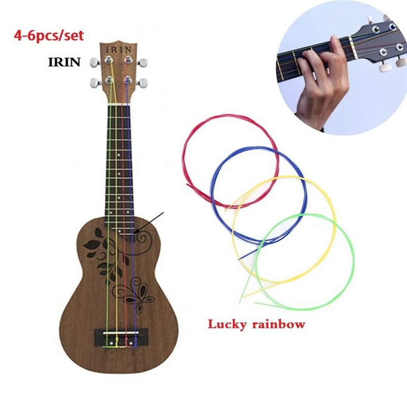 カラフルなウクレレの弦,虹色,耐久性のある交換部品,ウクレレギター,楽器アクセサリー,セットあたり4〜6個
