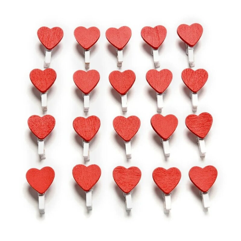 20Pcs/Pack Mini Heart Love Wooden Clothes Photo Paper Peg Pin Clothespin Craft Postcard Clips Home Wedding Decoration