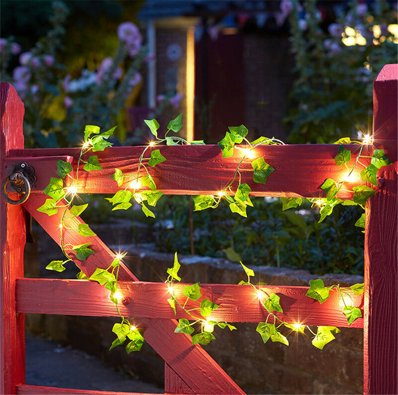 인공 식물 아이비 LED 스트링 라이트 크리퍼 녹색 잎 덩굴 화환, 크리스마스 웨딩 휴일 장식 조명, 2m, 3m, 4m