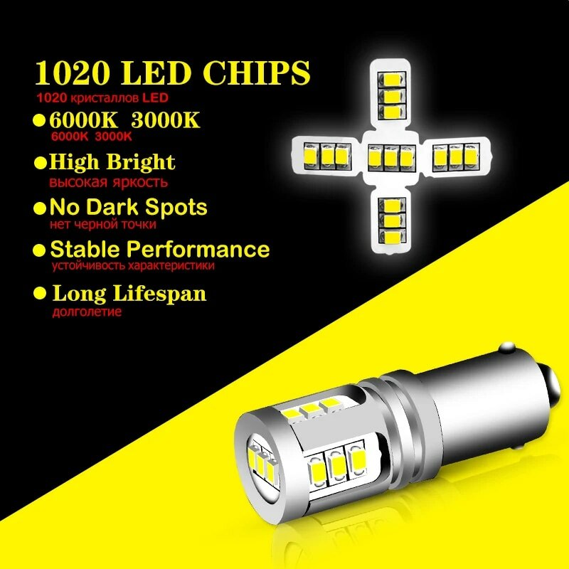 IJDM 자동차 후면 안개등용 LED 전구, 레드 화이트, 자동 주차 후진 램프, 6000K, T4W, BA9S, H21W, BAY9S, 12V, 24V, H6W, H5W