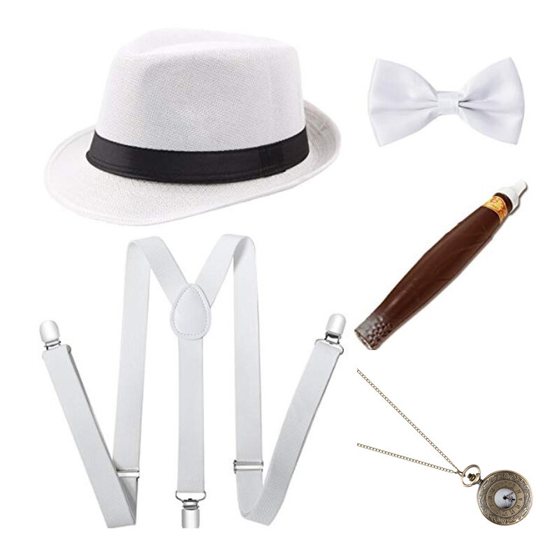 1920S Mens Great Gatsby accessori Set ruggente 20s 30s Retro Gangster Costume tie hat