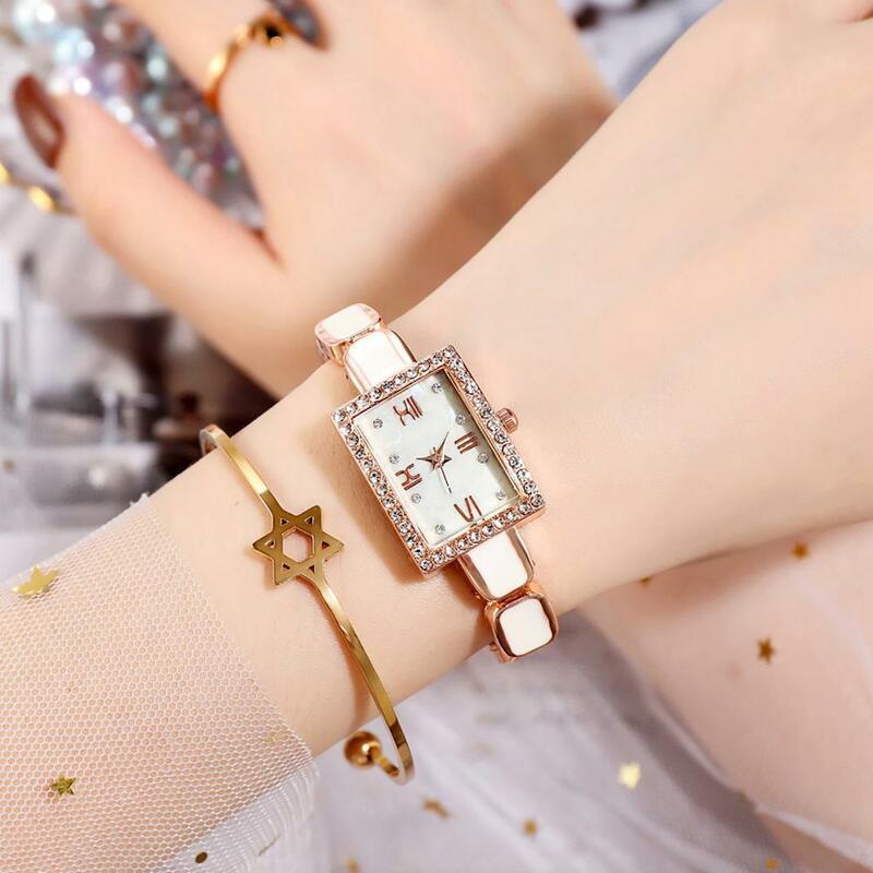 Las mujeres geometría cuadrado pequeño Dial reloj de diamantes de imitación brillante de cuarzo reloj de pulsera de regalo