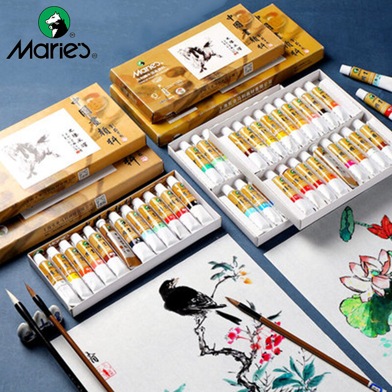 Marie's Chinese Painting Paste Pigment Watercolor Paints 5/12ML 12/18/24/36 Colors Ink Painting Beginners Drawing Art Supplies