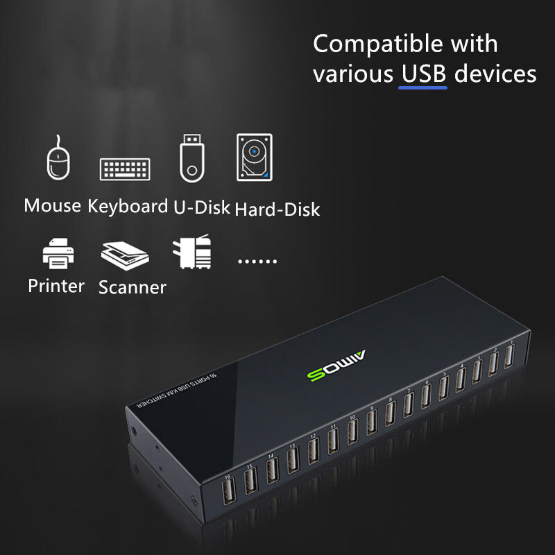 USB 2.0 KVM Switch Switcher Splitter สำหรับ16 PC Sharing เครื่องพิมพ์เมาส์คีย์บอร์ด KVM 4K USB HDMI Switch กล่องจอแสดงผลวิดีโอใหม่