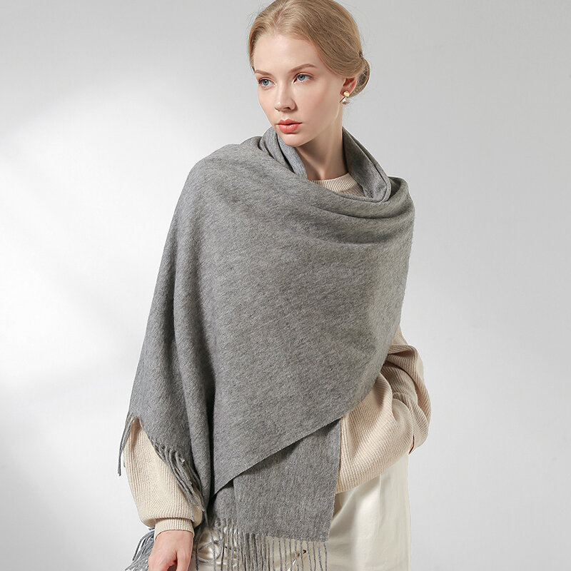 Bufanda de lana 100% Real para mujer, chales cálidos, estola femenina, bufandas de lana de Cachemira sólidas, Pashmina de lujo, Invierno
