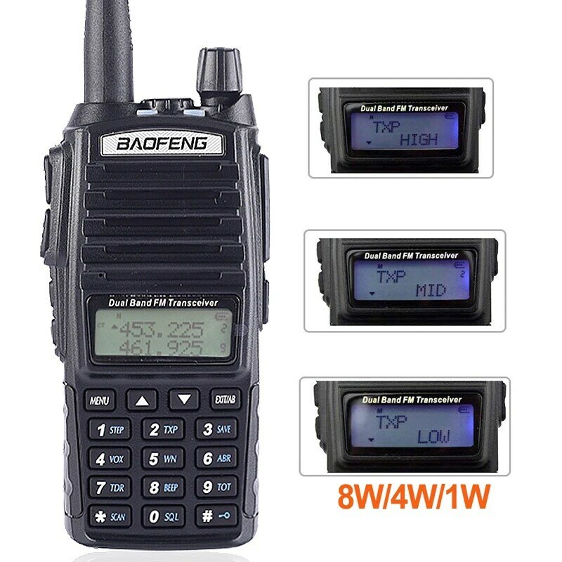 2 pcs baofeng UV-82 walkie-talkie 8 watt u/v baofeng uv 82 fone de ouvido walkie talkie 10 km baofeng 8 w rádios uv 9r presunto rádio 10 km