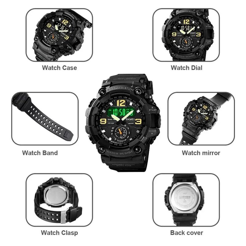 Винтажные мужские военные часы 50 м водонепроницаемые наручные часы SKMEI Топ бренд повседневные спортивные стильные цифровые часы с ремешком из искусственной кожи мужские оригинальные