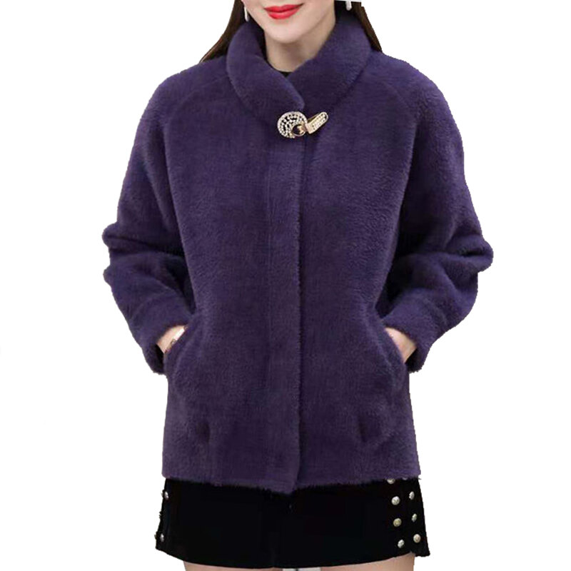 Mink Fur เสื้อผู้หญิงหลวมฤดูใบไม้ร่วงและฤดูหนาวใหม่เลียนแบบกำมะหยี่เสื้อสเวตเตอร์ถักถัก Mujer เสื้อกันหนาว Jaqueta Feminina