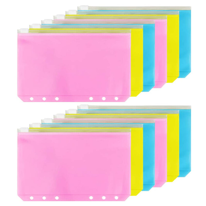 A6 segregator kieszonkowy kolorowy 6 otworów luźny liść torba na zamek błyskawiczny plastikowy segregator Zipper foldery wodoodporne teczki na dokumenty na dokumenty naklejka