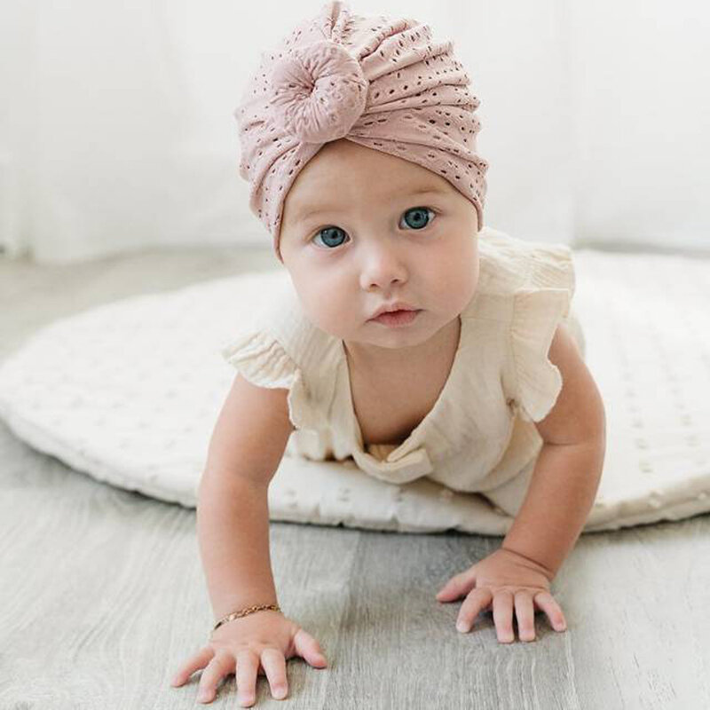 เด็กอ่อนหมวก Donut Knot ทารกแรกเกิดทารกหมวกสีทึบเด็ก Headwear Beanies ฤดูใบไม้ผลิฤดูร้อนเด็กค่าย Bonnet