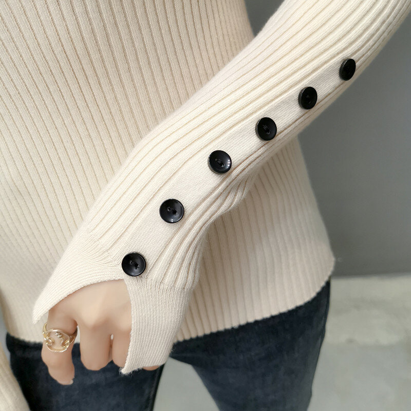 Meia gola alta pullovers sólido 2020 outono inverno todo o jogo mulheres suéteres magro nova puxar femme moda