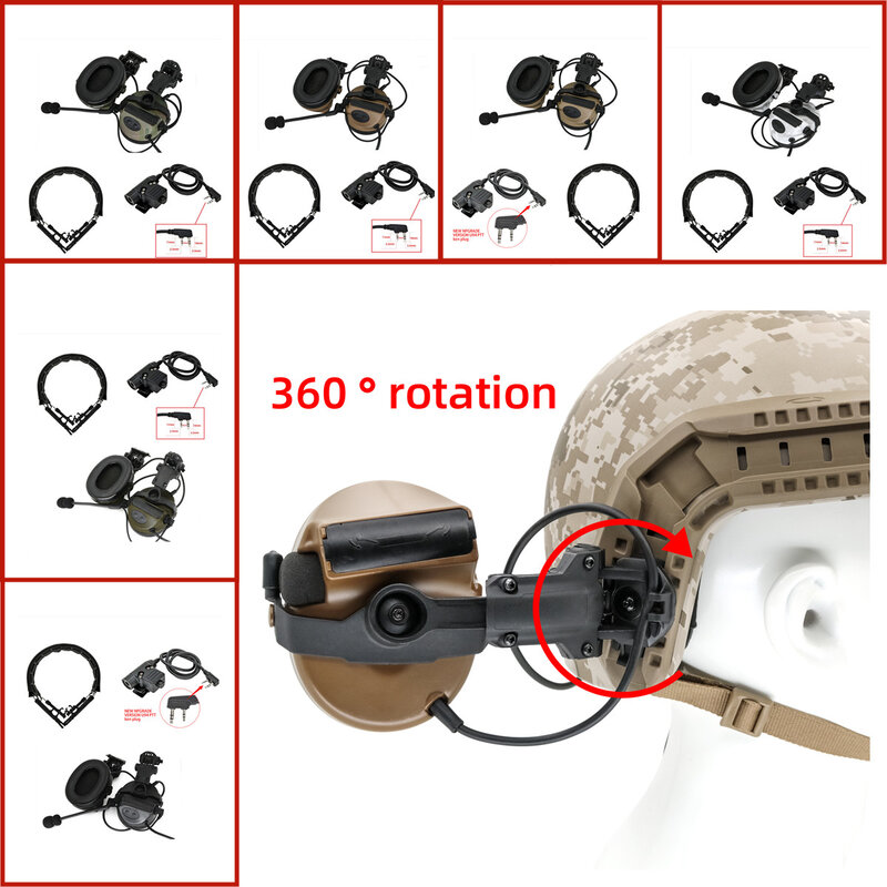 Headset Taktis Penutup Telinga Spons Headset Braket Lintasan Busur Helm COMTAC II dengan Adaptor PTT U94 + Ikat Kepala