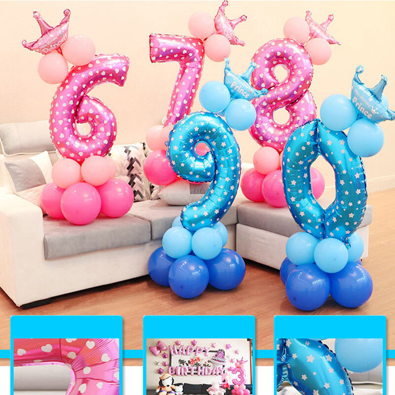Palloncino digitale da 32 pollici regalo di compleanno Baby Children Foil Balloons Boy Girl Birthday Party Decorations Kids Ballon Cartoon Hat