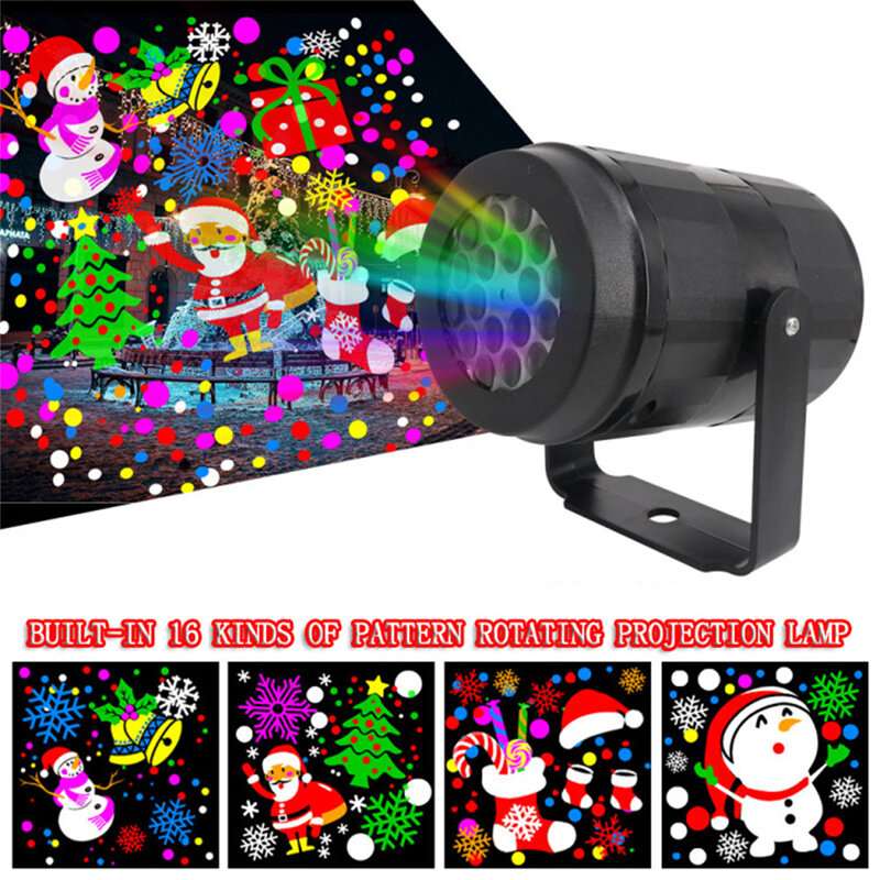 16 узоров, Рождественский проекционный светильник, вращающийся Светодиодный проекционный светильник, домашнее украшение для вечеринки, рождественское, новогоднее атмосферное освещение s