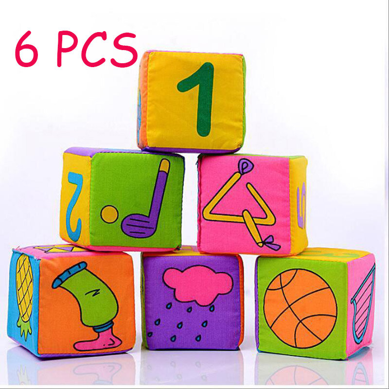 モンテッソーリビルディングブロックのための0 12ヶ月1年ソフトキューブセットガラガラ子供感覚おもちゃ早期教育玩具