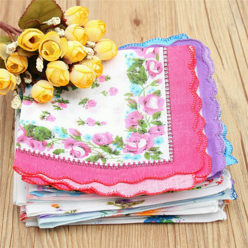 3/10 peças femininas lenços de bolso macio senhoras hankies vintage floral impressão lenços, 2021 moda 100% algodão hankies