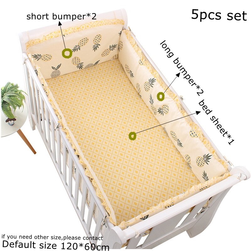 Algodão Crib Bumper Bedding Set, Folha de impressão bonito, Cradle Side Protector, Criança Baby Room Acessórios, Proteção Bed, 5pcs