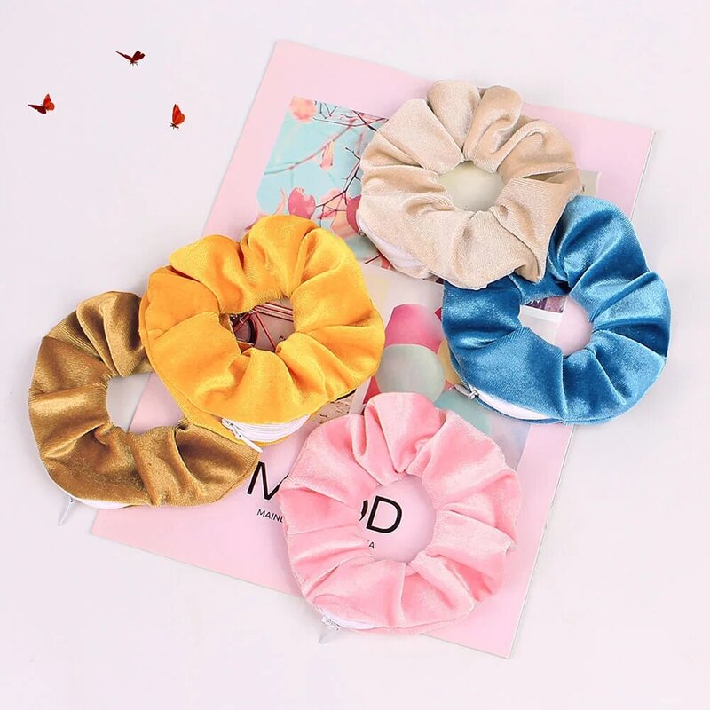 2020 السنة الجديدة الجدة تصاميم سستة Scrunchies النساء الإبداعية المخملية hairموجات العلامة التجارية جودة جيب Scrunches مع الرمز البريدي