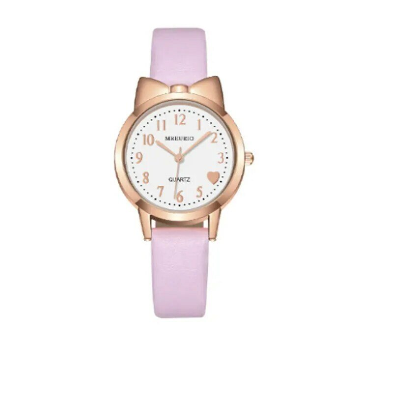 Новый продукт, милые золотые часы с цифровым циферблатом бантик сердце Love, модные кварцевые часы с кожаным ремешком для девочек, наручные часы 2020