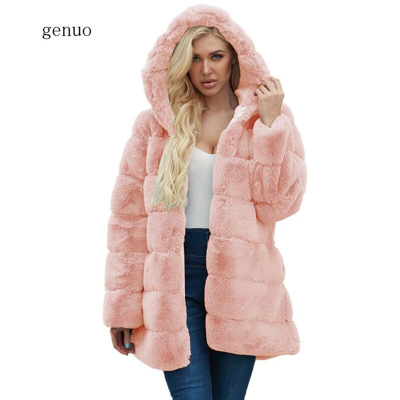 Trendy New Fur Cat abbigliamento invernale donna donna Warm Faux Fur Coat Jacket Solid Hooded capispalla Abrigo Peluche Mujer 2020